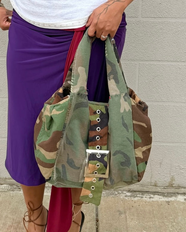 1-of-1 Upcycled Camo Cargo Buckle Bag