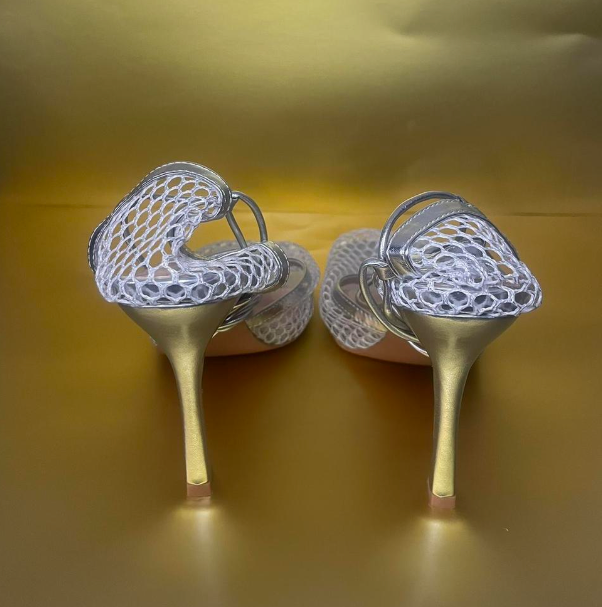 Silver Net Wrap Heels
