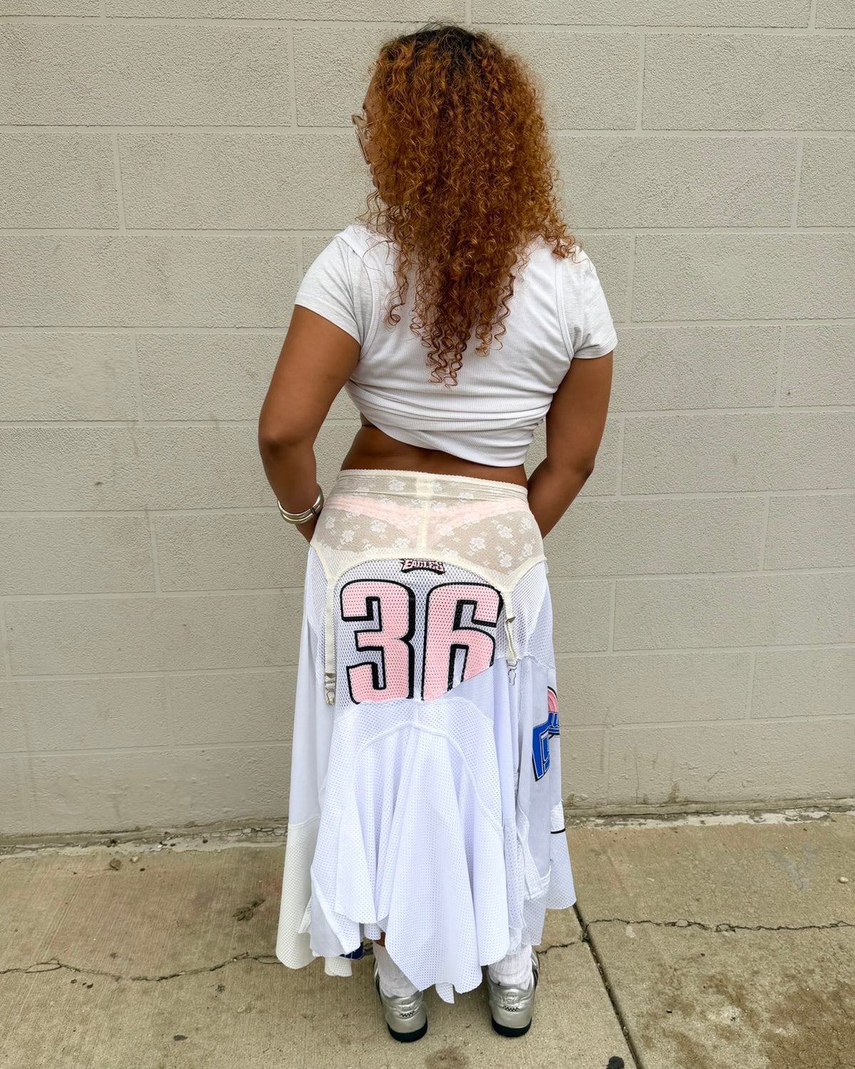1-of-1 White /Color Patchwork Jersey Skirt