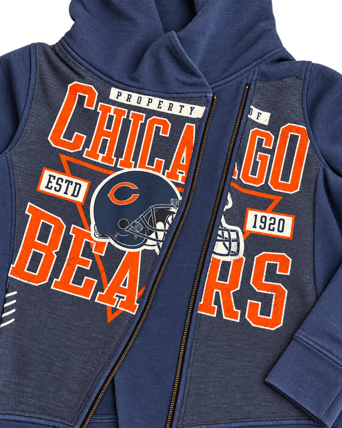 UPCYCLED CHICAGO BEARS ASYMMETRICAL ZIP HOODIE (M)