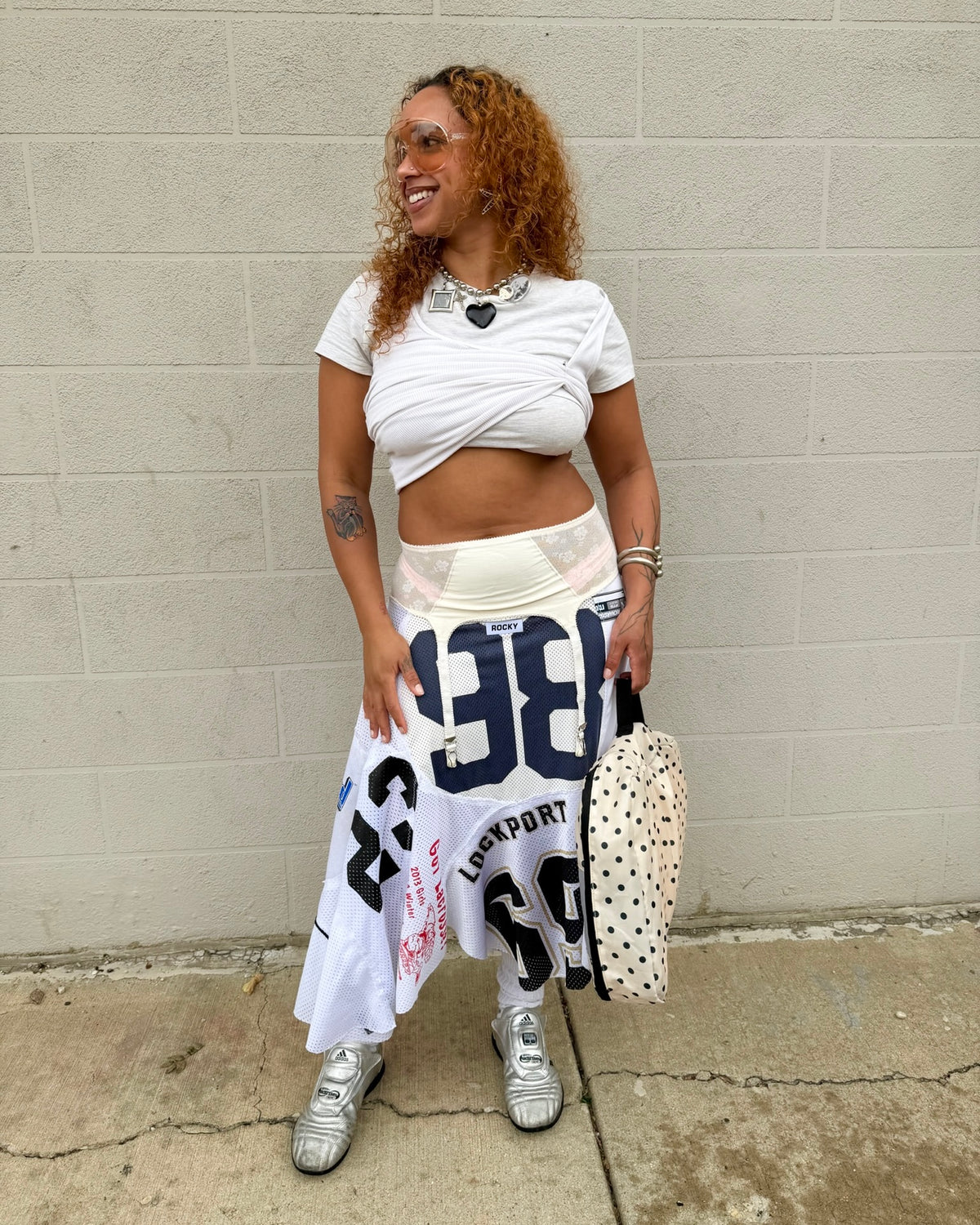 1-of-1 White /Color Patchwork Jersey Skirt