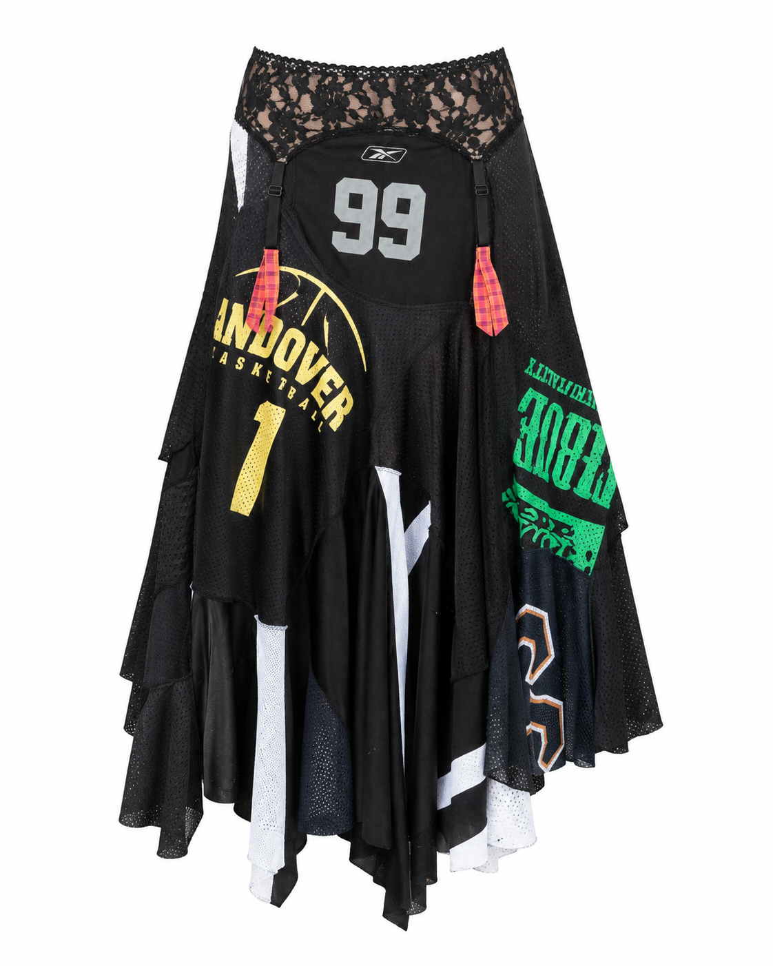 1-of-1 Black / Multi-Color Patchwork Jersey Skirt (L)