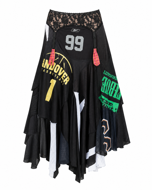 1-of-1 Black / Multi-Color Patchwork Jersey Skirt (L)