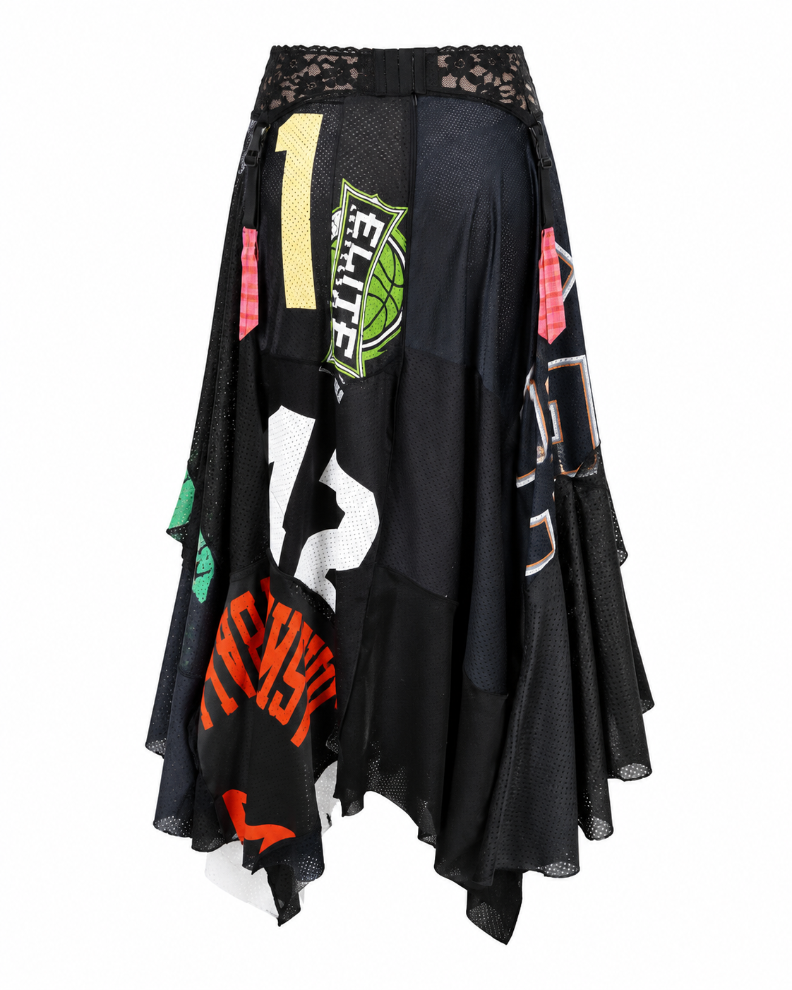 1-of-1 Black / Multi-Color Patchwork Jersey Skirt (L)