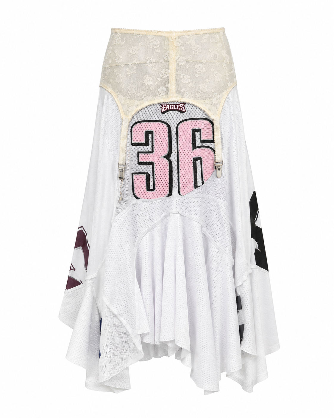 1-of-1 White /Color Patchwork Jersey Skirt