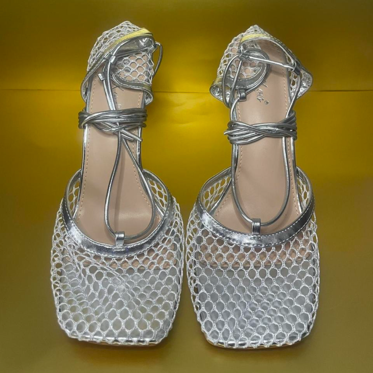 Silver Net Wrap Heels