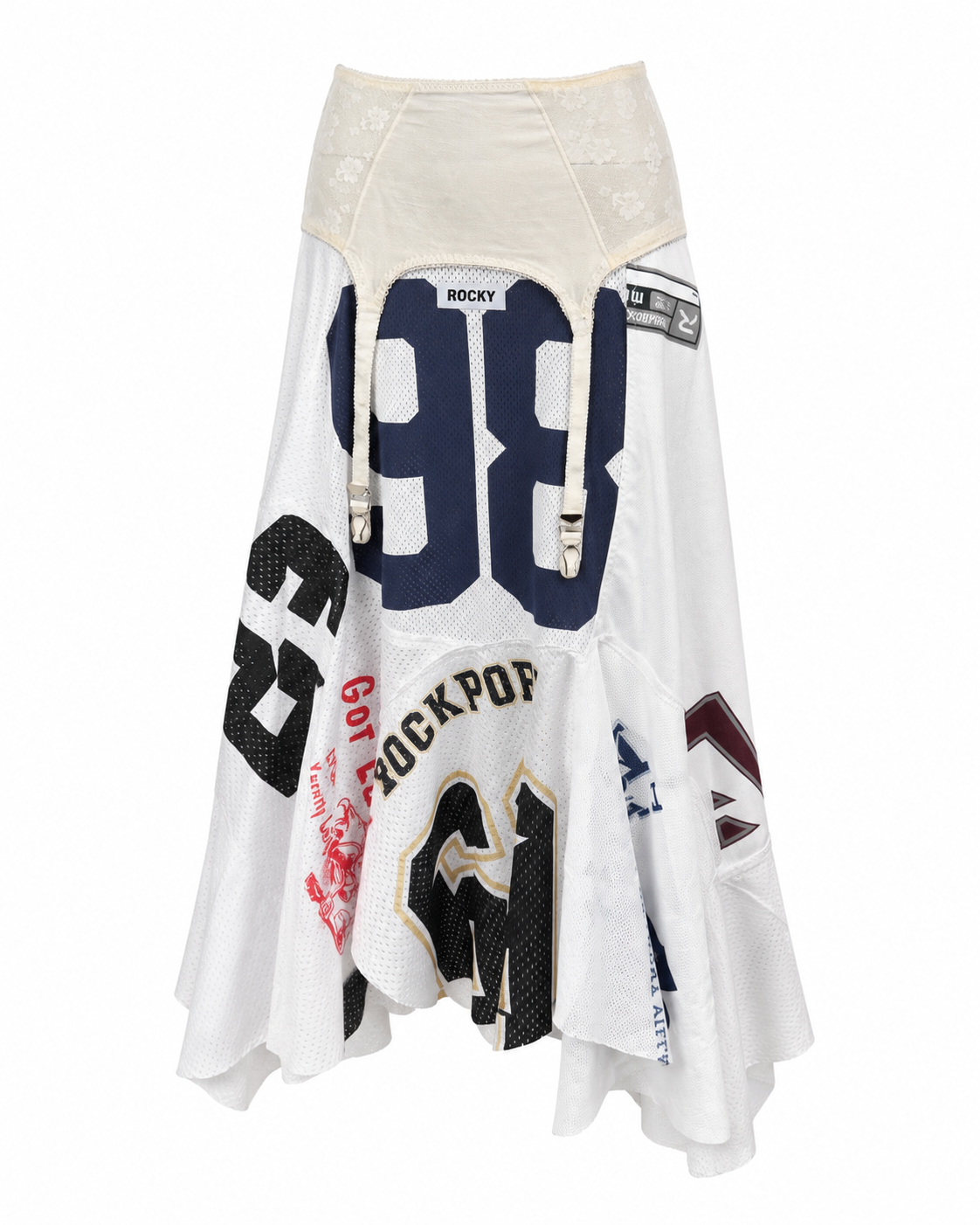 1-of-1 White /Color Patchwork Jersey Skirt