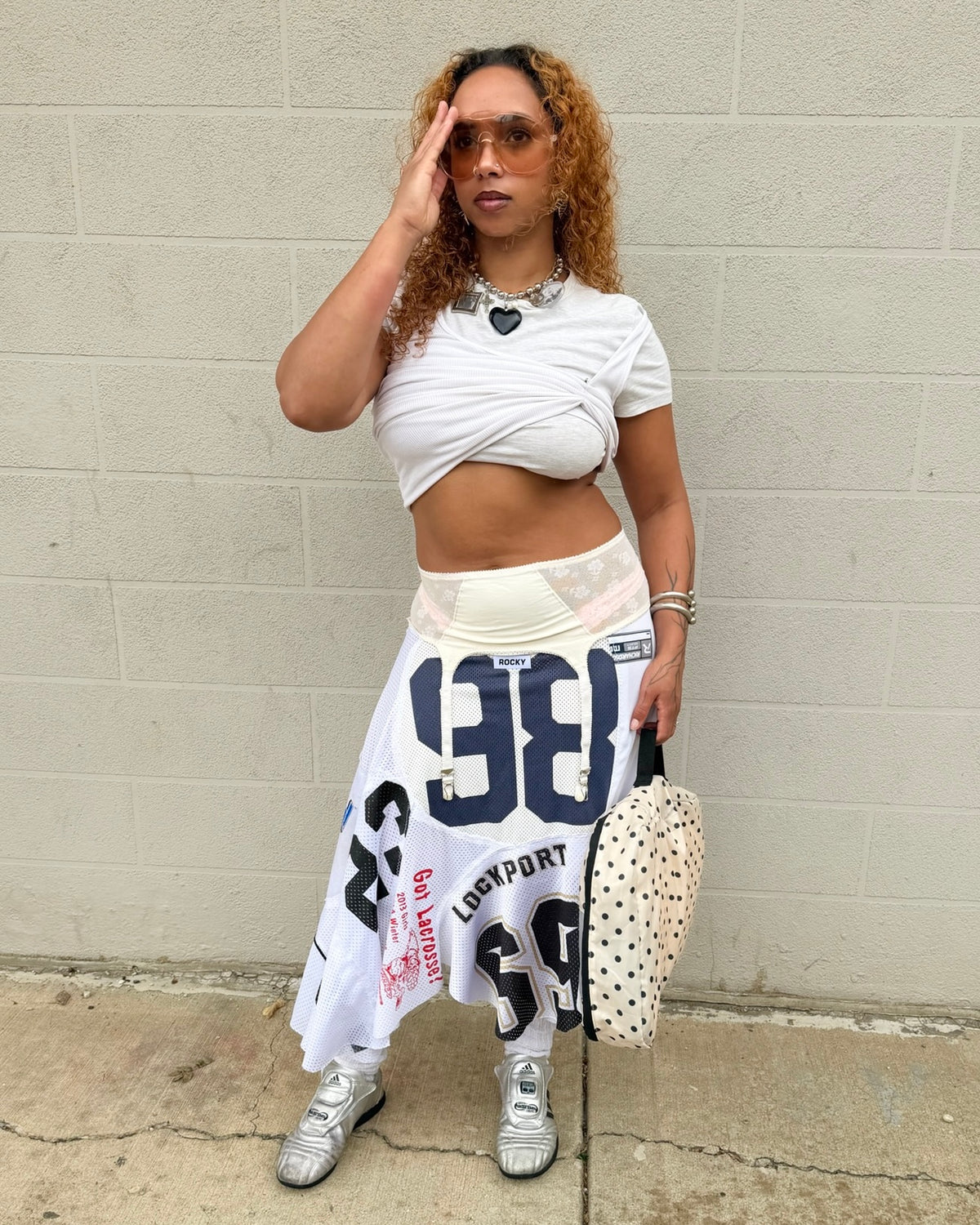 1-of-1 White /Color Patchwork Jersey Skirt