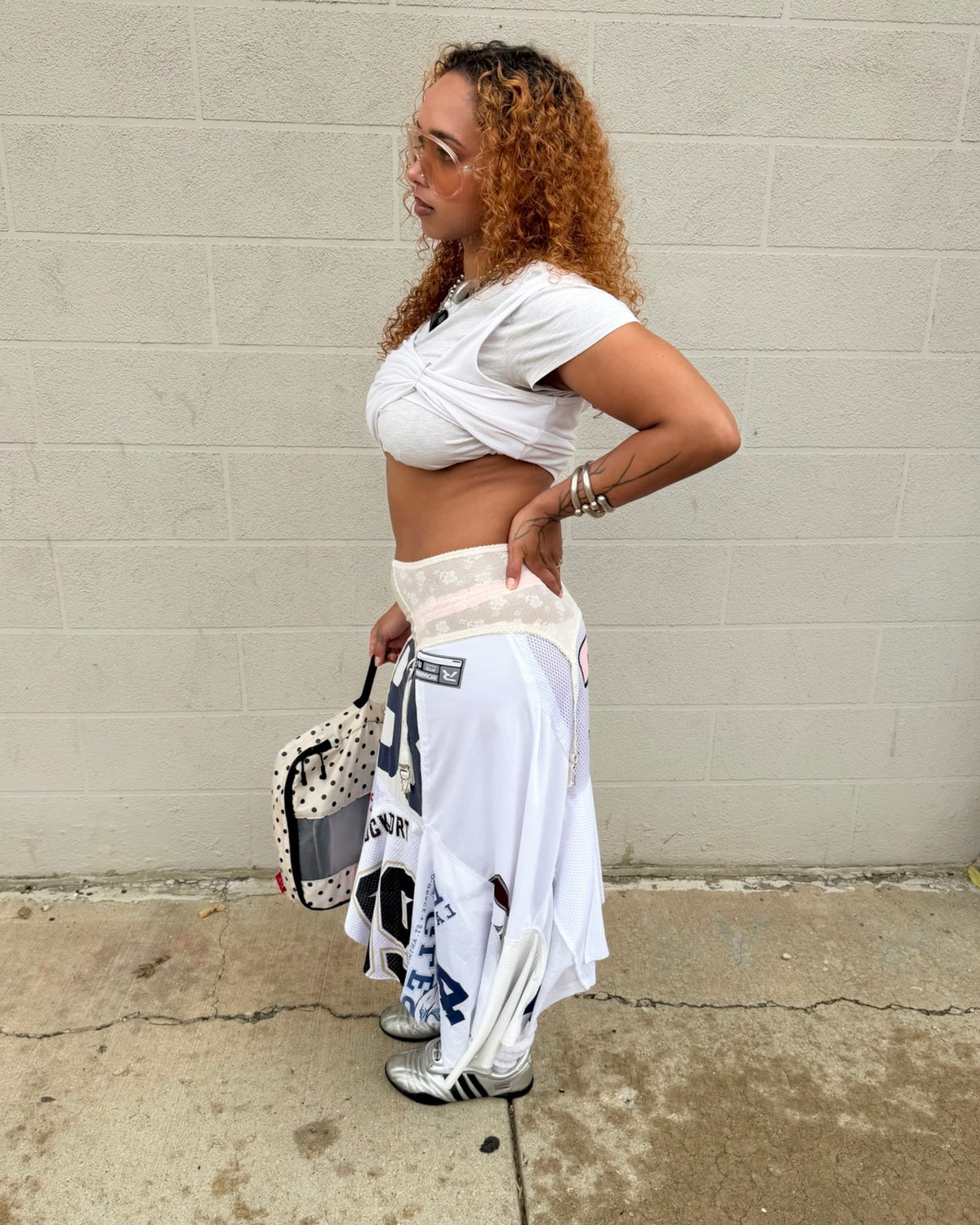 1-of-1 White /Color Patchwork Jersey Skirt
