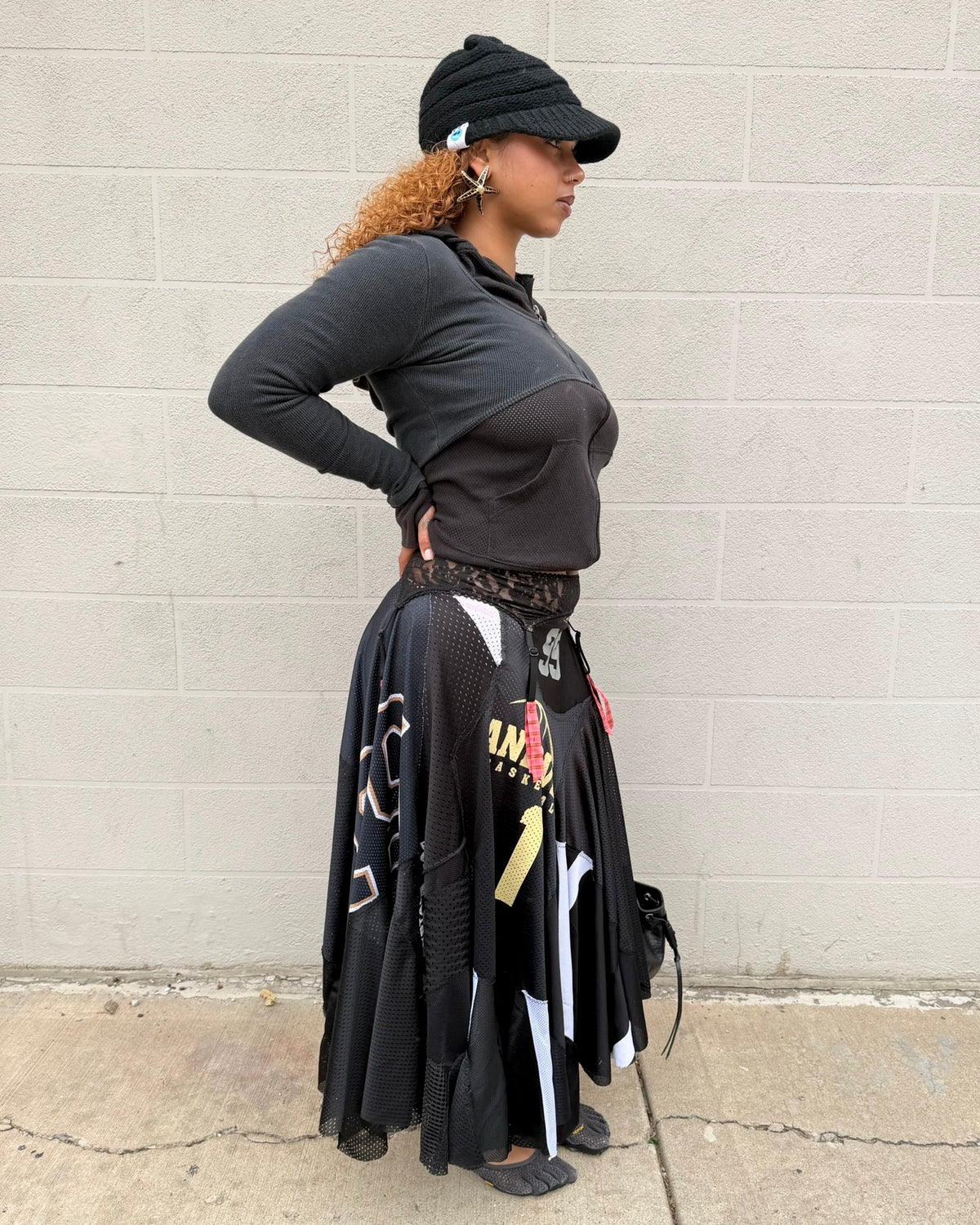 1-of-1 Black / Multi-Color Patchwork Jersey Skirt (L)