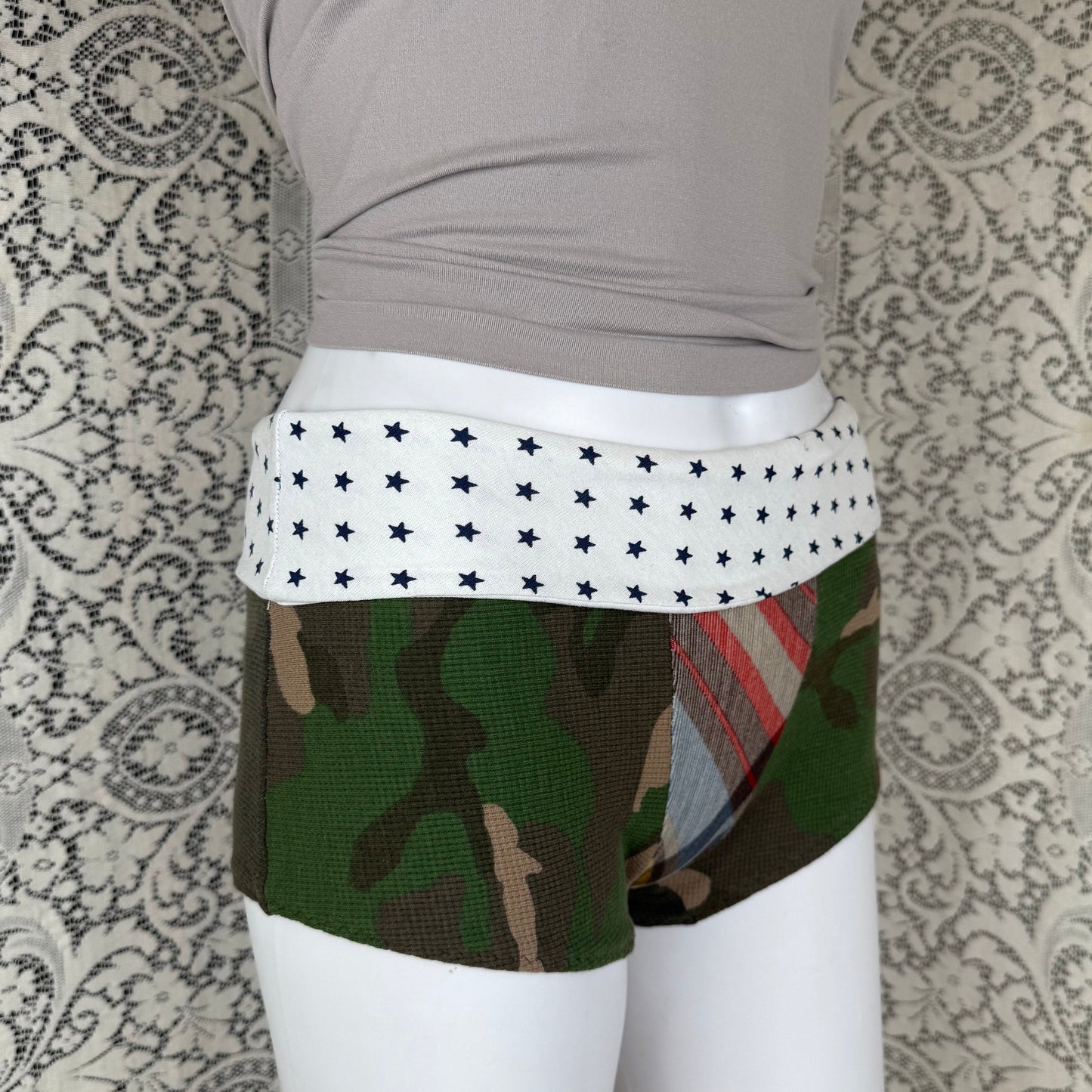 Upcycled Camo Hot Shorts
