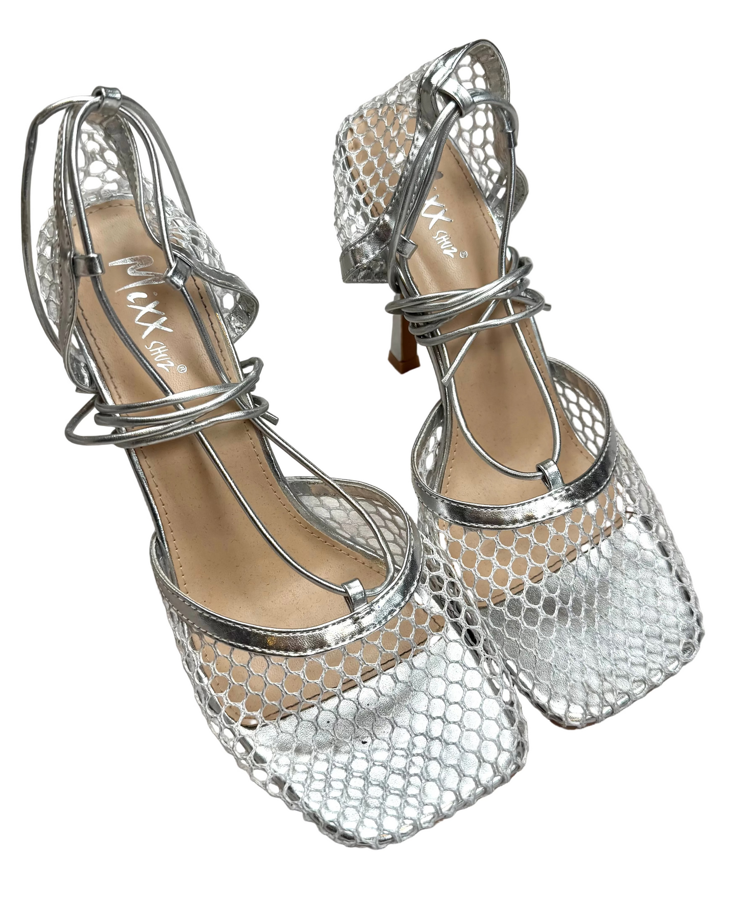 Silver Net Wrap Heels