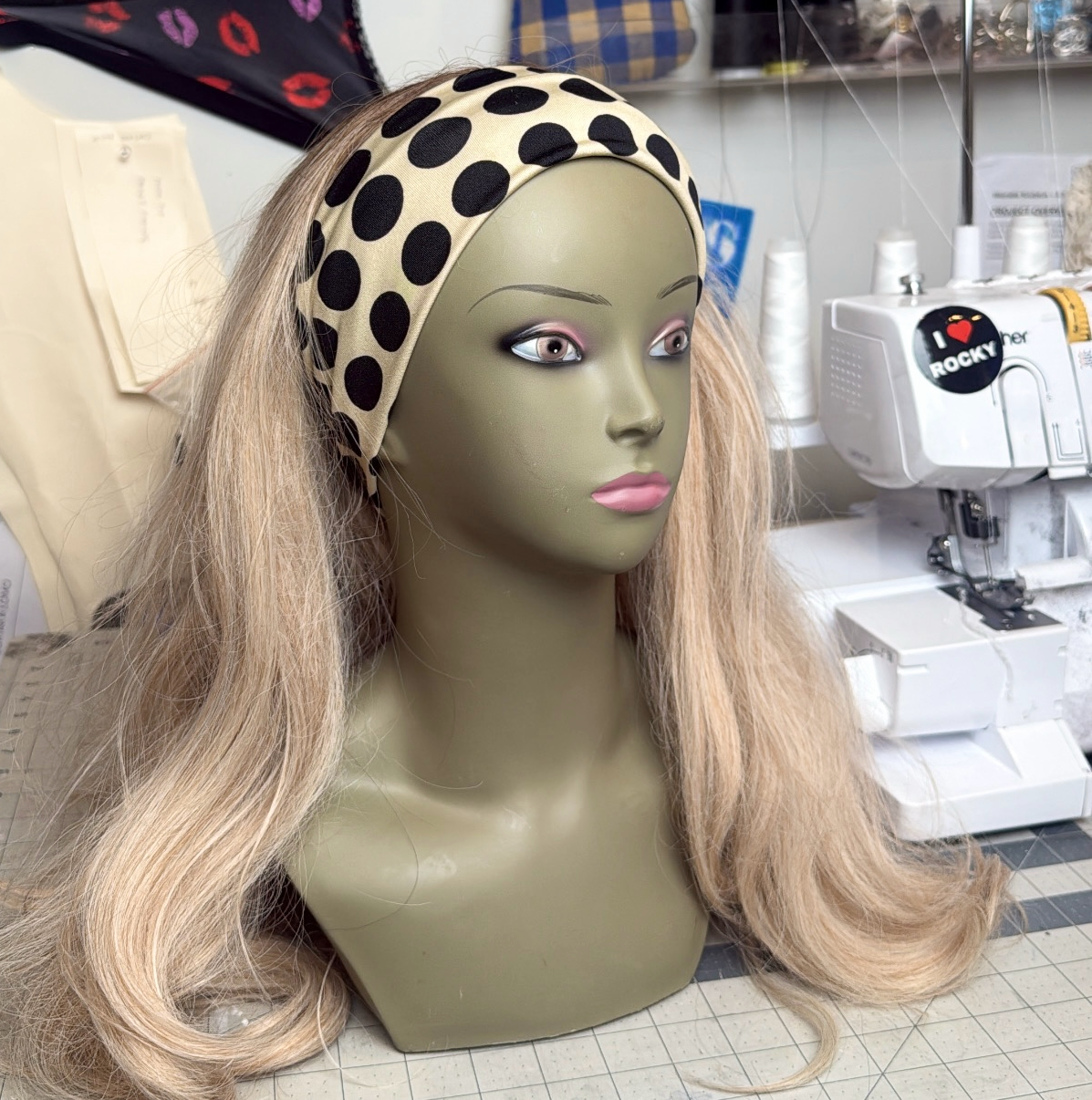 Polk-dot Scrap Headband (Tan/Black)